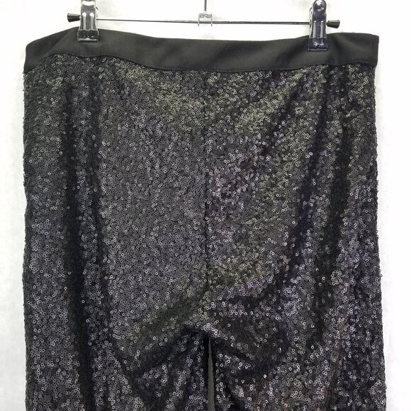 Akira Chicago Flare Pants Women L High Waist Semi Sheer Sequin Black Sparkle NEW - Picture 9 of 16